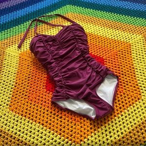 Beach Bash Burgundy Purple Red Wine Swimsuit Swim One Piece Bathing Ruched XS